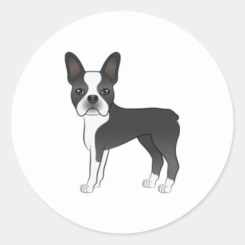 Black And White Boston Terrier Dog Illustration Classic Round Sticker