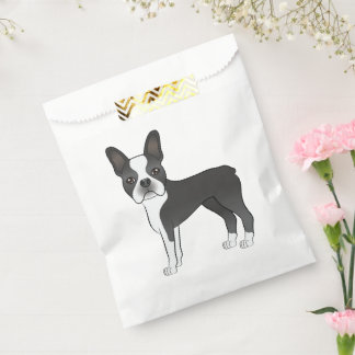 Black And White Boston Terrier Dog Illustration Favor Bag