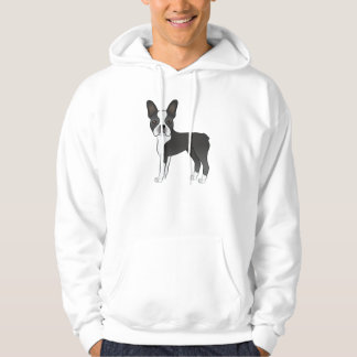 Black And White Boston Terrier Dog Illustration Hoodie