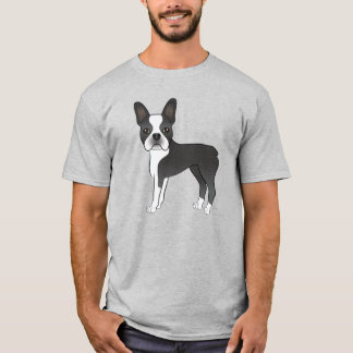 Black And White Boston Terrier Dog Illustration T-Shirt