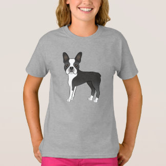 Black And White Boston Terrier Dog Illustration T-Shirt