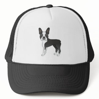 Black And White Boston Terrier Dog Illustration Trucker Hat