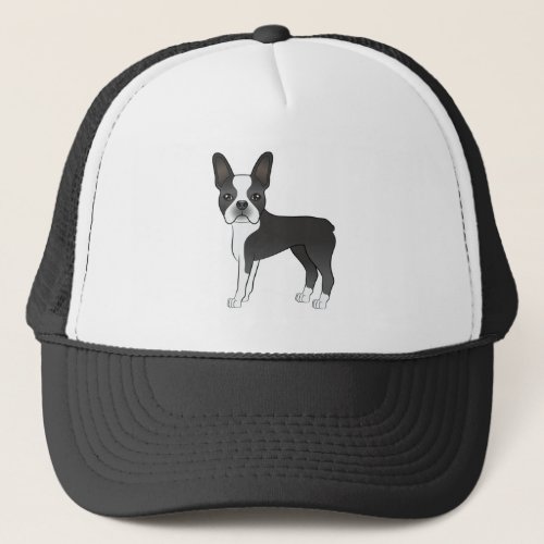 Black And White Boston Terrier Dog Illustration Trucker Hat