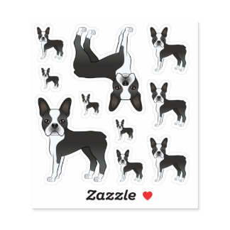 Black And White Boston Terrier Dog Illustrations Sticker