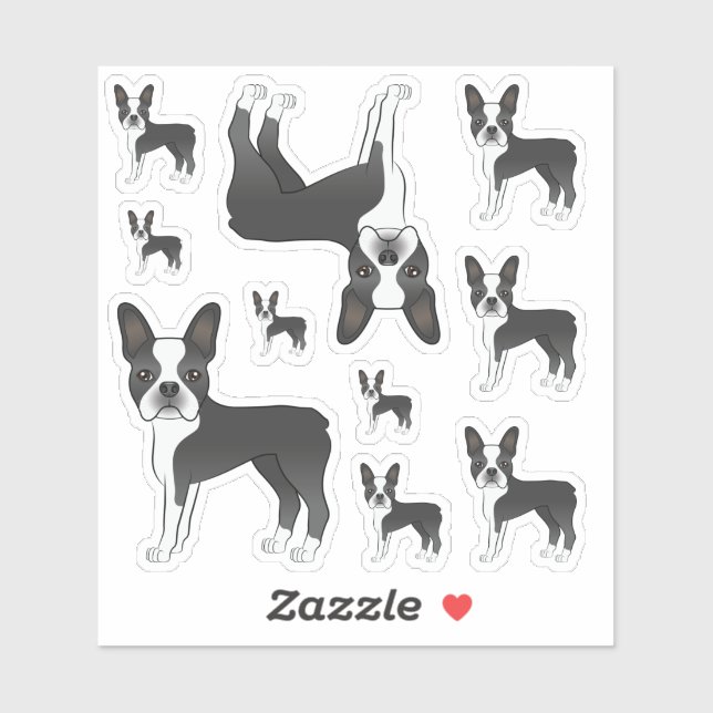 Black And White Boston Terrier Dog Illustrations Sticker (Sheet)