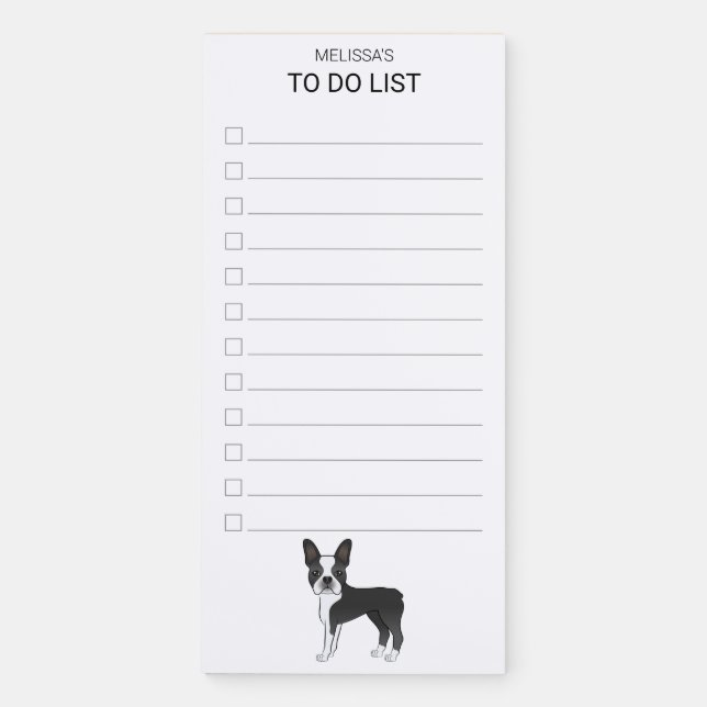 Black And White Boston Terrier Dog To Do List Magnetic Notepad (Front)