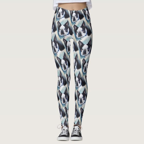 BLACK AND WHITE BOSTON TERRIER LEGGINGS