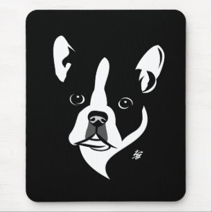 Black and White Boston Terrier Portrait Mouse Pad