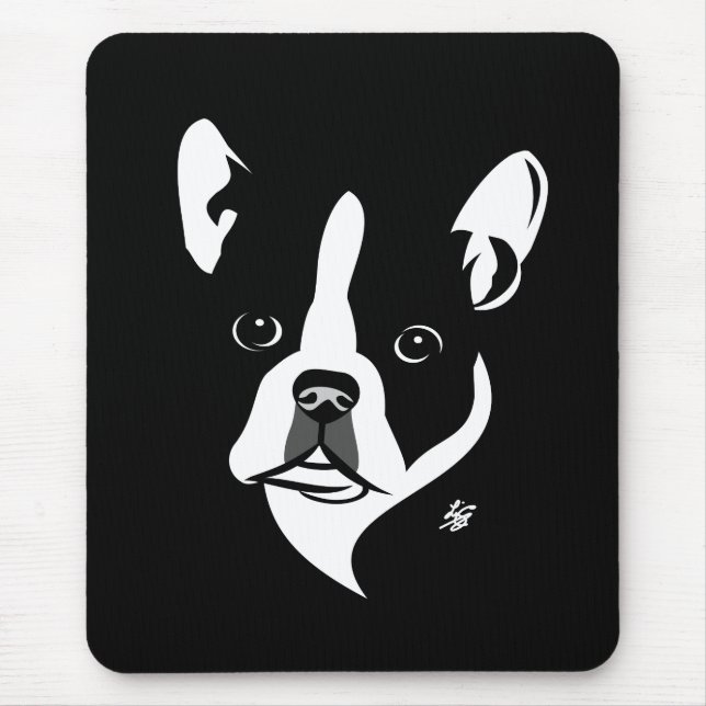 Black and White Boston Terrier Portrait Mouse Pad (Front)