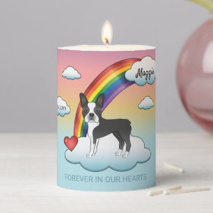 Black And White Boston Terrier Rainbow Memorial Pillar Candle