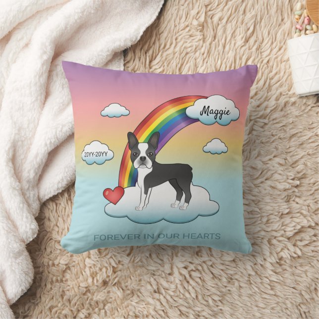 Black And White Boston Terrier Rainbow Memorial Throw Pillow (Blanket)