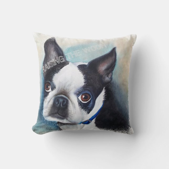 BLACK AND WHITE BOSTON TERRIER THROW PILLOW (Front)