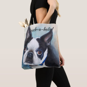 BLACK AND WHITE BOSTON TERRIER TOTE BAG