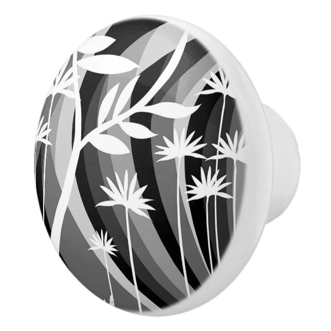 Black and White Botanical Design Ceramic Knob (Right)
