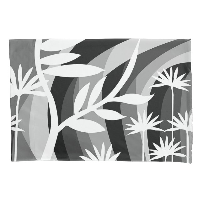 Black and White Botanical Design Pillow Case (Front)