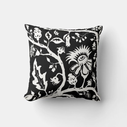 Black and White Botanical Floral Throw Pillow