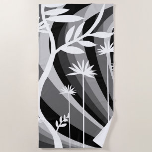 Black and White Botanical Illustration Beach Towel