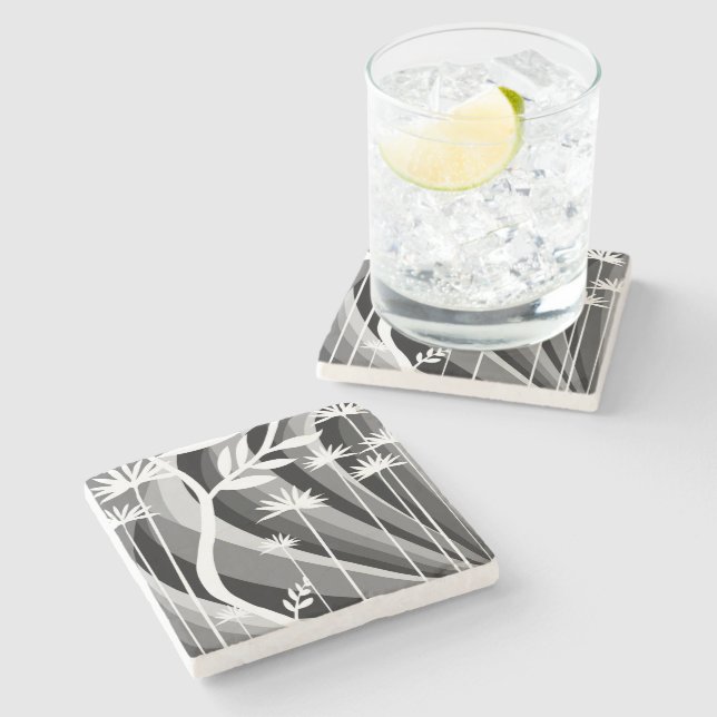 Black and White Botanical Illustration Stone Coaster (Side)