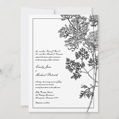 Black and White Botanical Illustration Wedding Invitation