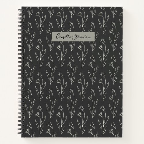 Black and White Botanical Line Art Personalized  Notebook