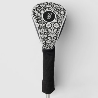 Black and White Botanical Monogram Golf Head Cover
