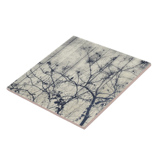 Black and White Botanical Motif Artwork Ceramic Tile (Side)