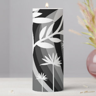 Black and White Botanical Pillar Candle