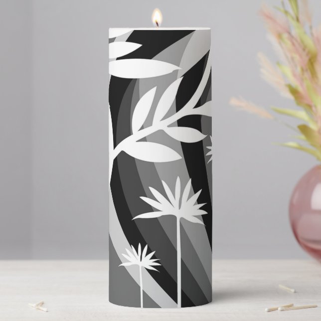 Black and White Botanical Pillar Candle (In Situ)