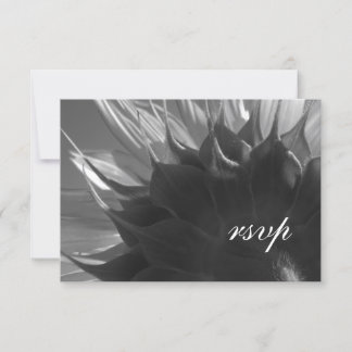 Black and White Botanical Sunflower Wedding RSVP Card