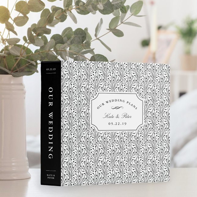 Black and White Botanical Wedding Planning 3 Ring Binder (Creator Uploaded)