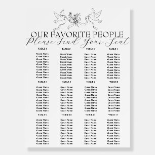 Black And White Botanical Wedding Seating Charts Foam Board