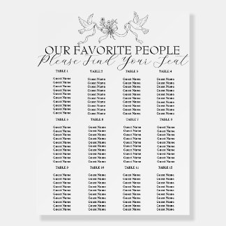 Black And White Botanical Wedding Seating Charts Foam Board