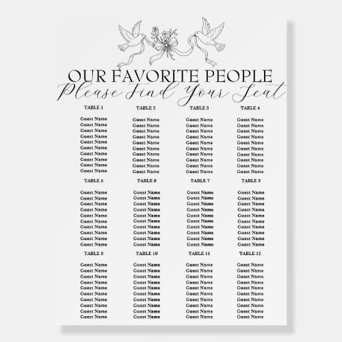 Black And White Botanical Wedding Seating Charts Foam Board