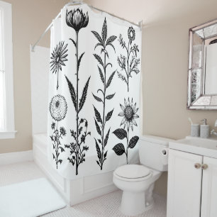 Black and White Botanicals Shower Curtain