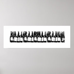 Black and white bottles of beer , drinking poster