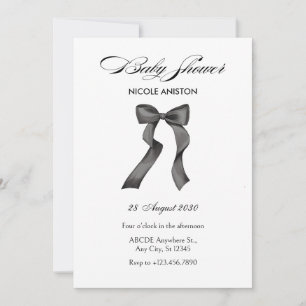 Black and white bow baby shower invitation