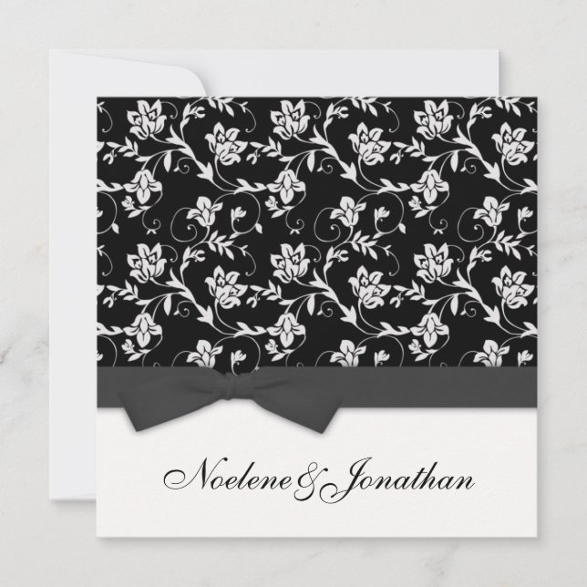 Black and White Bow Flower Wedding Invitation (Front)