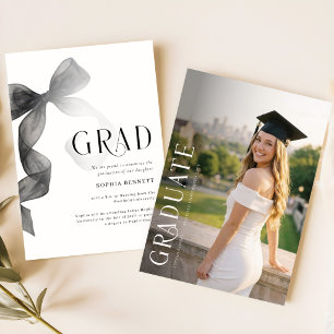 Black and White Bow Grad Photo Graduation Announcement