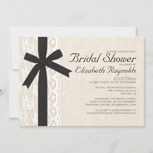 Black And White Bow &amp; Lace Bridal Shower Invites