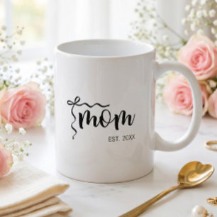 Black and White Bow Script Mom Established Elegant Coffee Mug