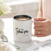 Black and White Bow Script Mom Established Elegant