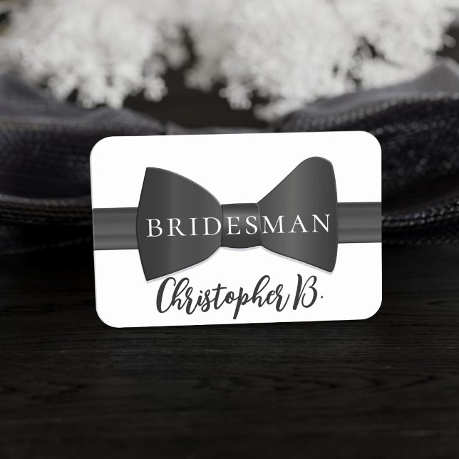 Black and White Bow Tie Wedding Name Tag (Attach this name tag to any member of your wedding party. Just add their name)