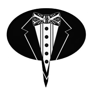 Black and White Bow Tie with Tux Cake Topper