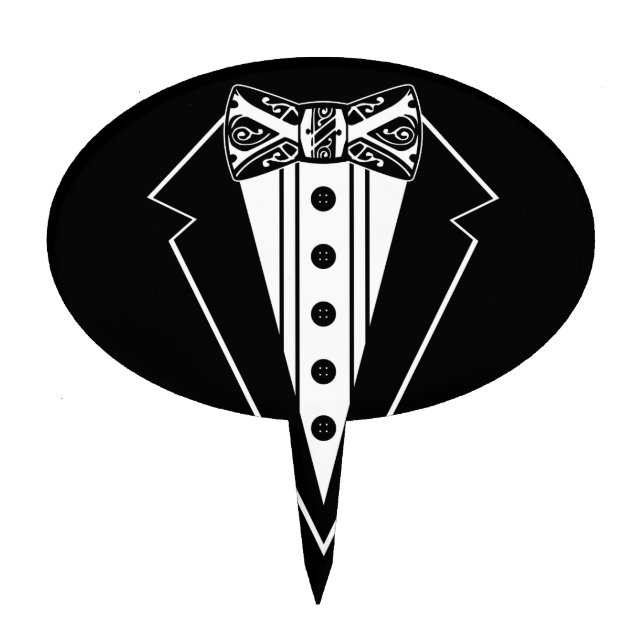 Black and White Bow Tie with Tux Cake Topper (Front)