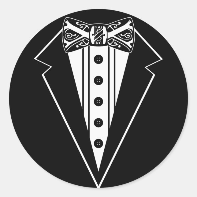 Black and White Bow Tie with Tux Classic Round Sticker (Front)