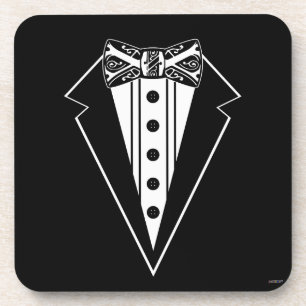 Black and White Bow Tie with Tux Coaster