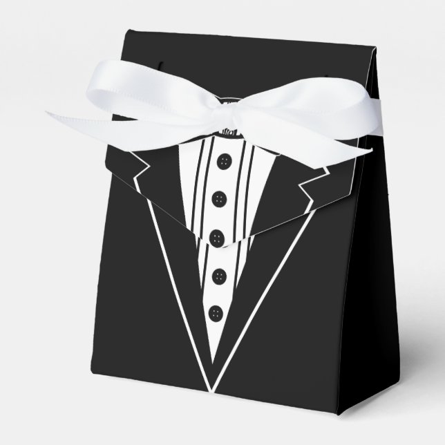 Black and White Bow Tie with Tux Favor Boxes (Front Side)