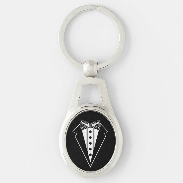 Black and White Bow Tie with Tux Keychain (Front)