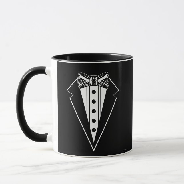 Black and White Bow Tie with Tux Mug (Left)