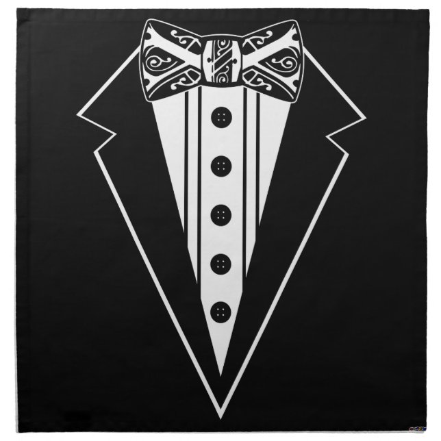 Black and White Bow Tie with Tux Napkin (Front)
